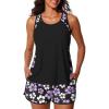 image:imageSummer Mae Blouson Tankini Swimsuits for Women 2026 Tummy Control Two Piece Bathing Suits with Sporty Pockets Swim ShortsLight Purple Floral