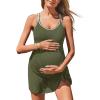 image:imageSummer Mae Ribbed Maternity One Piece Swim Dress Pregnancy Swimsuit with Builtin Bottom Swimwear Tie Knot Skirt Bathing SuitDeep Sage