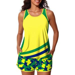 image:imageSummer Mae Blouson Tankini Swimsuits for Women 2026 Tummy Control Two Piece Bathing Suits with Sporty Pockets Swim ShortsNeo Brazil