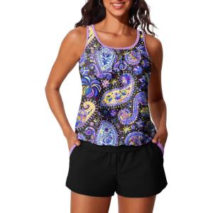 image:imageSummer Mae Blouson Womens Tankini Swimsuits Tummy Control Modest 2026 Two Piece with Sporty Pockets Bathing SuitsStarry Sky
