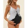 image:imageSummer Mae Maternity Swimsuit One Piece Ruffle Cutout Pregnancy Bathing Suit Lace Up SwimwearBlack Stripe