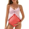image:imageSummer Mae Maternity Swimsuit One Piece Ruffle Cutout Pregnancy Bathing Suit Lace Up SwimwearPink Stripe