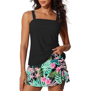 image:imageSummer Mae Womens Tankini Swimsuits with Skirt Two Piece Tummy Control Bathing Suits Printed Swimdress Swimwear 2026Rainbow Jungle