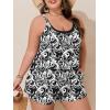 image:imageSummer Mae Plus Size Swim Romper Women One Piece Swimsuit Blouson Bathing Suit with Pockets 2026 Modest SwimwearWhite Vines Black