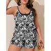 image:imageSummer Mae Plus Size Swim Romper Women One Piece Swimsuit Blouson Bathing Suit with Pockets 2026 Modest SwimwearWhite Vines Black