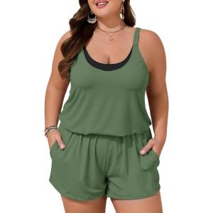 image:imageSummer Mae Plus Size Swim Romper Women One Piece Swimsuit Blouson Bathing Suit with Pockets 2026 Modest SwimwearGreen