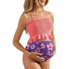 image:imageSummer Mae Maternity High Waist Swimsuit Ruffle Hem Bikini Bathing Suit Shirred Bandeau Two Piece Pregnancy SwimwearPurplish Pink