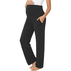 image:imageSummer Mae Viscose Maternity Pajama Pants Pregnancy Lounge Pant Soft Wide Leg Stretchy Yoga Trousers with PocketsBlack
