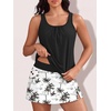 image:imageSummer Mae Blouson Womens Tankini Swimsuits with Skirt Modest Tummy Control Bathing Suits Side Pocket Swimwear 2026Black Palm Tree