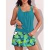 image:imageSummer Mae Blouson Womens Tankini Swimsuits with Skirt Modest Tummy Control Bathing Suits Side Pocket Swimwear 2026Tropical Green Leaves
