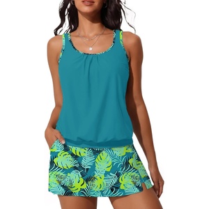 image:imageSummer Mae Blouson Womens Tankini Swimsuits with Skirt Modest Tummy Control Bathing Suits Side Pocket Swimwear 2026Tropical Green Leaves