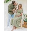 image:imageSummer Mae Smocked Maternity Dress for Baby Shower Photoshoot Puff Sleeve Women Pregnancy Midi Dresses Casual Summer ClothesGreen Gingham
