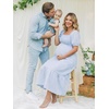 image:imageSummer Mae Smocked Maternity Dress for Baby Shower Photoshoot Puff Sleeve Women Pregnancy Midi Dresses Casual Summer ClothesLight Blue Gingham