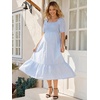 image:imageSummer Mae Smocked Maternity Dress for Baby Shower Photoshoot Puff Sleeve Women Pregnancy Midi Dresses Casual Summer ClothesLight Blue Gingham