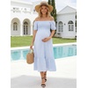 image:imageSummer Mae Smocked Maternity Dress for Baby Shower Photoshoot Puff Sleeve Women Pregnancy Midi Dresses Casual Summer ClothesLight Blue Gingham