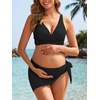 image:imageSummer Mae Maternity 3 Piece Swimsuits Low Rise Bikini Set Criss Cross V Neck Bathing Suit Self Tie Sarong Pregnancy SwimwearBlack
