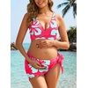 image:imageSummer Mae Maternity 3 Piece Swimsuits Low Rise Bikini Set Criss Cross V Neck Bathing Suit Self Tie Sarong Pregnancy SwimwearBlue Pink
