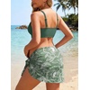 image:imageSummer Mae Maternity 3 Piece Swimsuits Low Rise Bikini Set Criss Cross V Neck Bathing Suit Self Tie Sarong Pregnancy SwimwearGreen White Gardenia