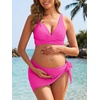 image:imageSummer Mae Maternity 3 Piece Swimsuits Low Rise Bikini Set Criss Cross V Neck Bathing Suit Self Tie Sarong Pregnancy SwimwearHot Pink