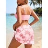 image:imageSummer Mae Maternity 3 Piece Swimsuits Low Rise Bikini Set Criss Cross V Neck Bathing Suit Self Tie Sarong Pregnancy SwimwearPink White Gardenia