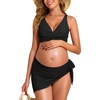image:imageSummer Mae Maternity 3 Piece Swimsuits Low Rise Bikini Set Criss Cross V Neck Bathing Suit Self Tie Sarong Pregnancy SwimwearBlack
