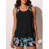 image:imageSummer Mae Blouson Tankini Swimsuits for Women 2026 Tummy Control Two Piece Bathing Suits with Sporty Pockets Swim ShortsRed Palmetto Bloom