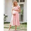 image:imageSummer Mae Smocked Maternity Dress for Baby Shower Photoshoot Ruffle Sleeve Midi Pregnancy Dresses Summer Flowy OutfitsLight Pink