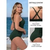 image:imageSummer Mae Ribbed One Piece Swimsuits for Women Button up Swimwear Tummy Control Retro Bathing SuitsDark Green