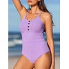 image:imageSummer Mae Ribbed One Piece Swimsuits for Women Button up Swimwear Tummy Control Retro Bathing SuitsViolet