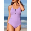image:imageSummer Mae Ribbed One Piece Swimsuits for Women Button up Swimwear Tummy Control Retro Bathing SuitsViolet