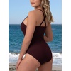 image:imageSummer Mae Ribbed One Piece Swimsuits for Women Button up Swimwear Tummy Control Retro Bathing SuitsWine Red