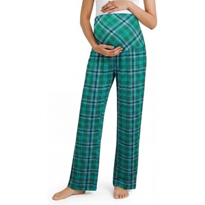 image:imageSummer Mae Viscose Maternity Pajama Pants Pregnancy Lounge Pant Soft Wide Leg Stretchy Yoga Trousers with PocketsGreen Plaid