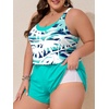 image:imageSummer Mae Plus Size Swim Romper Women One Piece Swimsuit Blouson Bathing Suit with Pockets 2026 Modest SwimwearCoconut Tree on the Sea