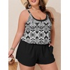 image:imageSummer Mae Plus Size Swim Romper Women One Piece Swimsuit Blouson Bathing Suit with Pockets 2026 Modest SwimwearGeometric Black