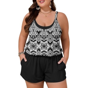 image:imageSummer Mae Plus Size Swim Romper Women One Piece Swimsuit Blouson Bathing Suit with Pockets 2026 Modest SwimwearGeometric Black