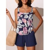 image:imageSummer Mae Blouson Womens Tankini Swimsuits 2026 Modest Tummy Control Bathing Suits Swim Shorts with Pockets for BeachPink Leaves