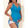 image:imageSummer Mae Maternity Two Piece Swimsuit Tankini High Waist Pregnancy Bathing Suit with Pockets Cross Back SwimwearBlue