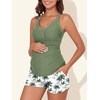 image:imageSummer Mae Maternity Two Piece Swimsuit Tankini High Waist Pregnancy Bathing Suit with Pockets Cross Back SwimwearGreen Shadow