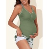image:imageSummer Mae Maternity Two Piece Swimsuit Tankini High Waist Pregnancy Bathing Suit with Pockets Cross Back SwimwearGreen Shadow