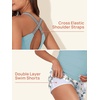 image:imageSummer Mae Maternity Two Piece Swimsuit Tankini High Waist Pregnancy Bathing Suit with Pockets Cross Back SwimwearLight Blue