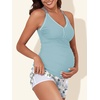 image:imageSummer Mae Maternity Two Piece Swimsuit Tankini High Waist Pregnancy Bathing Suit with Pockets Cross Back SwimwearLight Blue