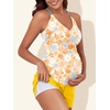 image:imageSummer Mae Maternity Two Piece Swimsuit Tankini High Waist Pregnancy Bathing Suit with Pockets Cross Back SwimwearYellow Petals
