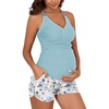 image:imageSummer Mae Maternity Two Piece Swimsuit Tankini High Waist Pregnancy Bathing Suit with Pockets Cross Back SwimwearLight Blue