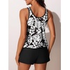 image:imageSummer Mae Blouson Womens Tankini Swimsuits Tummy Control Modest 2026 Two Piece with Sporty Pockets Bathing SuitsBlackandwhite Monstera