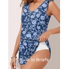 image:imageSummer Mae Ruffle Swim Romper One Piece Swimsuit Women Modest Bathing SuitBlue Branches Flowers