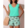 image:imageSummer Mae Ruffle Swim Romper One Piece Swimsuit Women Modest Bathing SuitBlue Leopard Coconut Tree