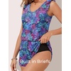 image:imageSummer Mae Ruffle Swim Romper One Piece Swimsuit Women Modest Bathing SuitPurple Leaf Shadows