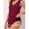 image:imageSummer Mae Ruffle Swim Romper One Piece Swimsuit Women Modest Bathing SuitPurplish Red