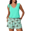 image:imageSummer Mae Ruffle Swim Romper One Piece Swimsuit Women Modest Bathing SuitBlue Leopard Coconut Tree