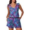 image:imageSummer Mae Ruffle Swim Romper One Piece Swimsuit Women Modest Bathing SuitPurple Leaf Shadows